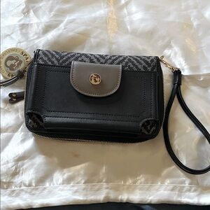 New Spartina 445 Daufuskie Phone Wallet Wristlet - Leather & Lighthouse Linen